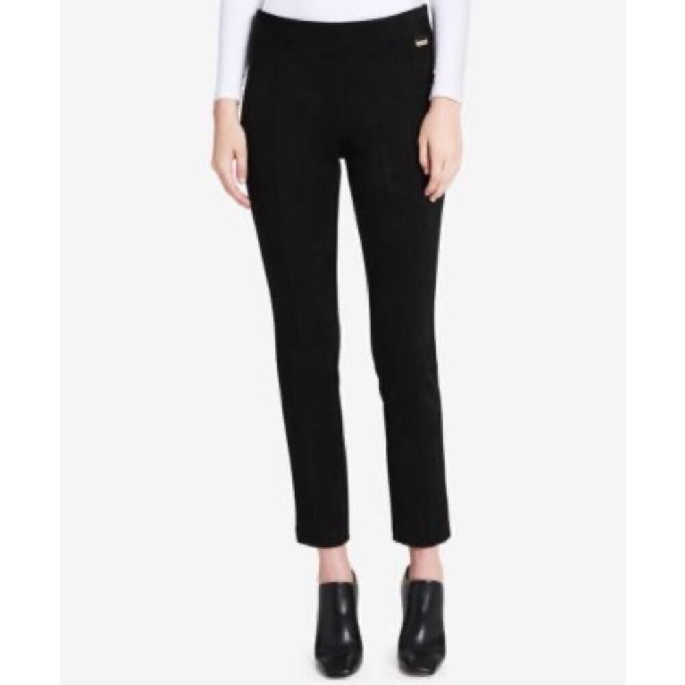 Calvin Klein Women's Black Pant size large Pull-On Faux Suede Slim Fit Stretch!